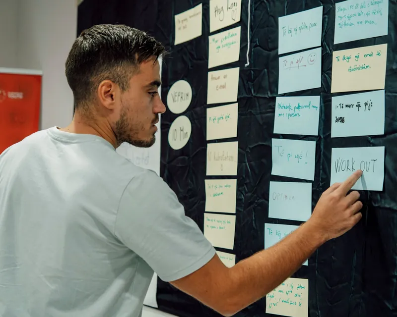 Homme organisant un plan d&rsquo;action sur un tableau