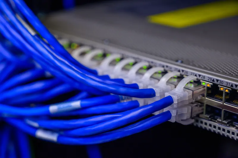 Câbles réseau connectés à un commutateur télécom